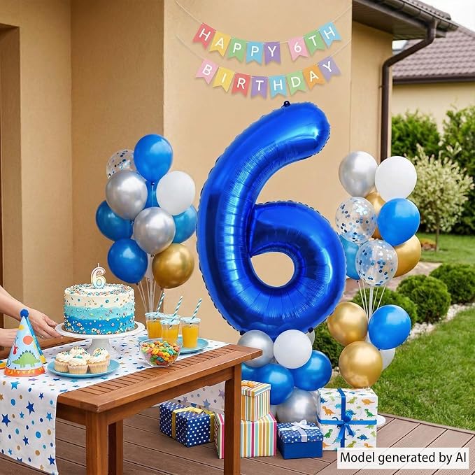 Navy Blue Number 6 Balloon 40 Inch, Shiny Foil Numeral Elegant Event Decor | - Image 7
