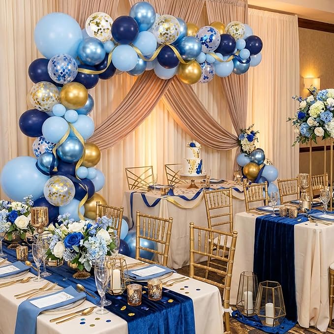 RUBFAC Navy Blue Gold Balloon, Party Balloons Pastel Blue Metallic Confetti - Image 6