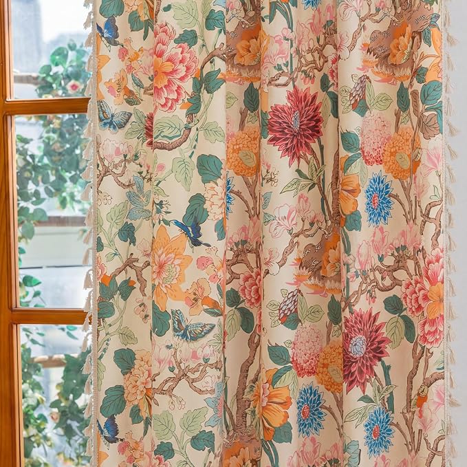 Floral Rod Pocket Semi Sheer Bedroom Curtains 84 Inch Length 2 Panels Set | - Image 5
