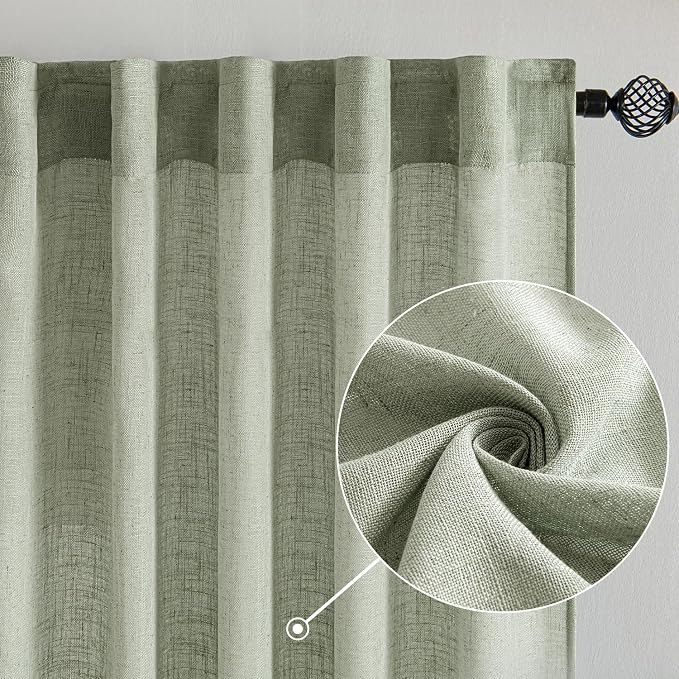 MIULEE Sage Linen Curtains 52x84 Inch Long - Image 2