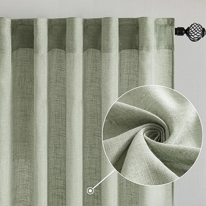 MIULEE Sage Linen Curtains 52x90 Inch Long - Image 2