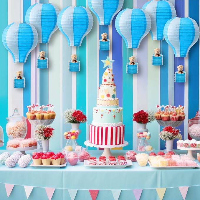 Gemscream 12 Sets Baby Shower Decor Bear Hot Air Balloon Table Centerpieces DIY - Image 5
