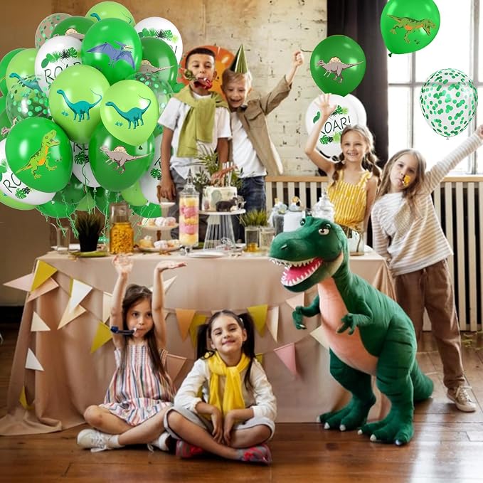 Dinosaur Balloons, 12 Inch Fruit Lime Dark Green White Confetti Balloons - Image 5