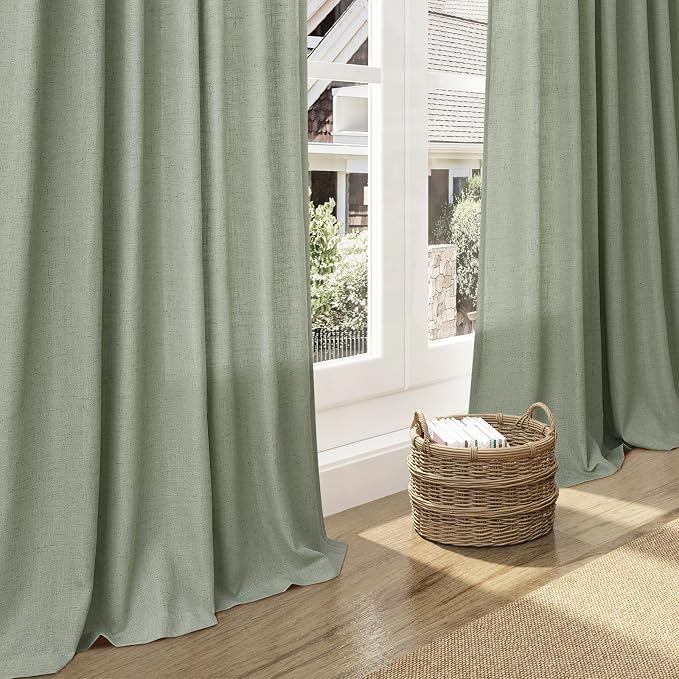 Desert Sage Linen Curtains Semi Sheer 96 Inches Long 2 Panels Set - Image 6