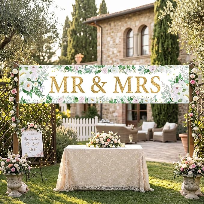 Mr And Mrs Wedding Decor Banner Decorations Party Hanging Sign | Reusable - Image 3