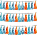 3P Lake Blue Light Blue-Orange Tassel Banner Garland Metallic Foil Fringe by FENGNIAN