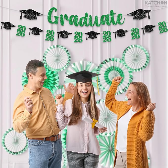 KatchOn Green and Black Graduation Banner 10 Feet | Glitter, Congrats Grad - Image 6