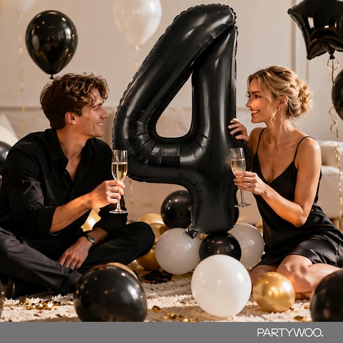 PartyWoo Number Balloons 40 Inch Black Number 4 Kit 25pcs - Image 9