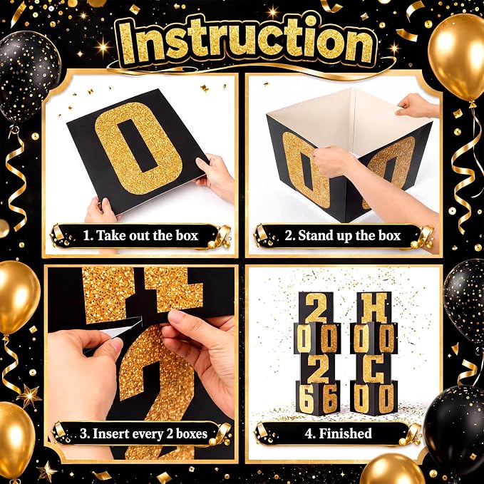 Queekay 8 Pcs HOCO 2026 Column Decorations Homecoming 2026 Gold Black Backdrop - Image 5