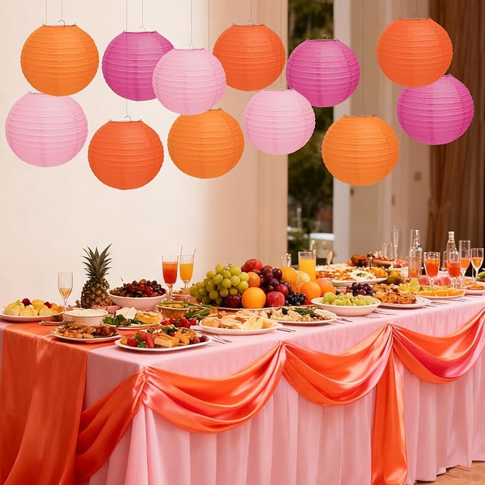 Qenk 12 Pcs Pink and Orange Paper Lanterns - Image 4