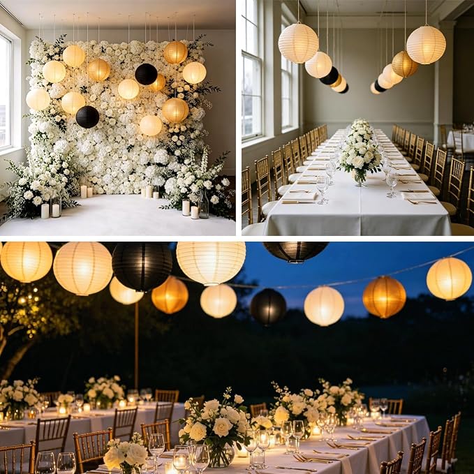 Cream Black Gold Chinese Paper Lanterns - Image 4