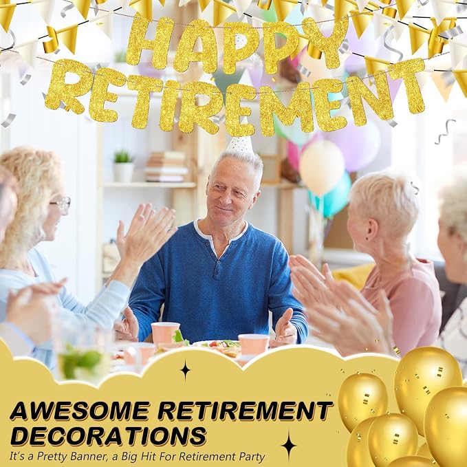Fulmoon Pre Strung Happy Retirement Banner Glitter Retirement Sign Funny - Image 6