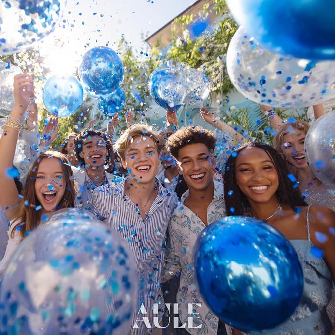AULE 42Pcs Metallic 12 Inch Blue Confetti Balloons Set | Blue Party Balloons - Image 5