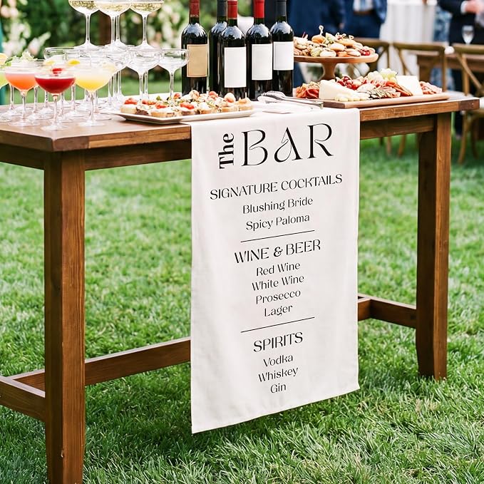 HunnmingRe Fabric Wedding Bar Sign 78x29 Inch White Linen Rustic Bar Wedding - Image 4