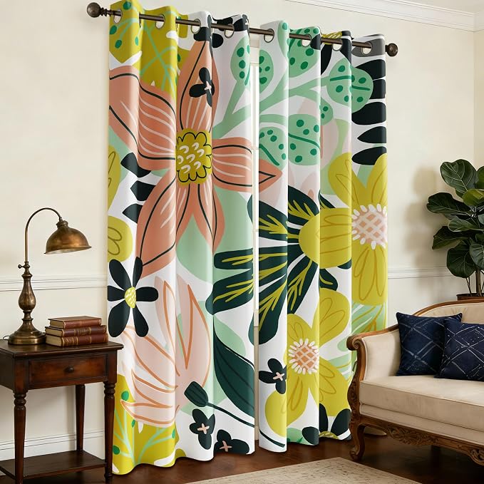 Tyrot Boho Floral 100% Blackout Curtains fo Bedroom 84 inch Long 2 Panels - Image 2