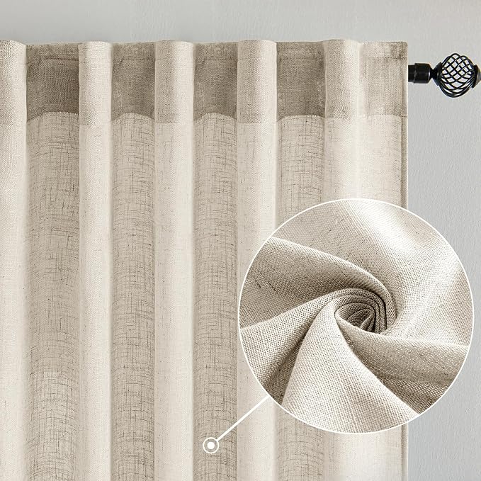 MIULEE Cream Linen Curtains 52x90 Inch Long - Image 2