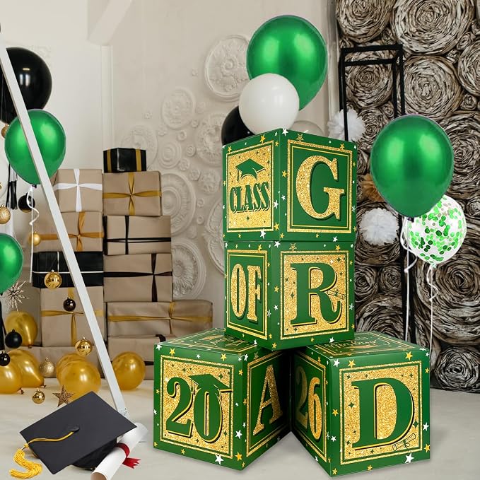 Graduation Decorations Class of 2026 Decorations Green and Gold | Balloon Boxes by ssailuedecor
