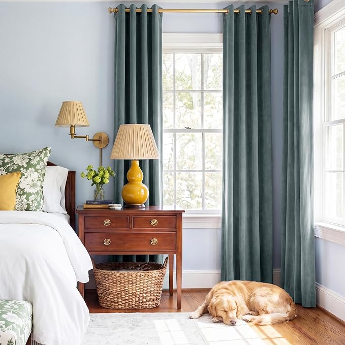 Dark Slate Velvet Curtains for Living Room, W52 x L108 inches, Back Tab Window - Image 8