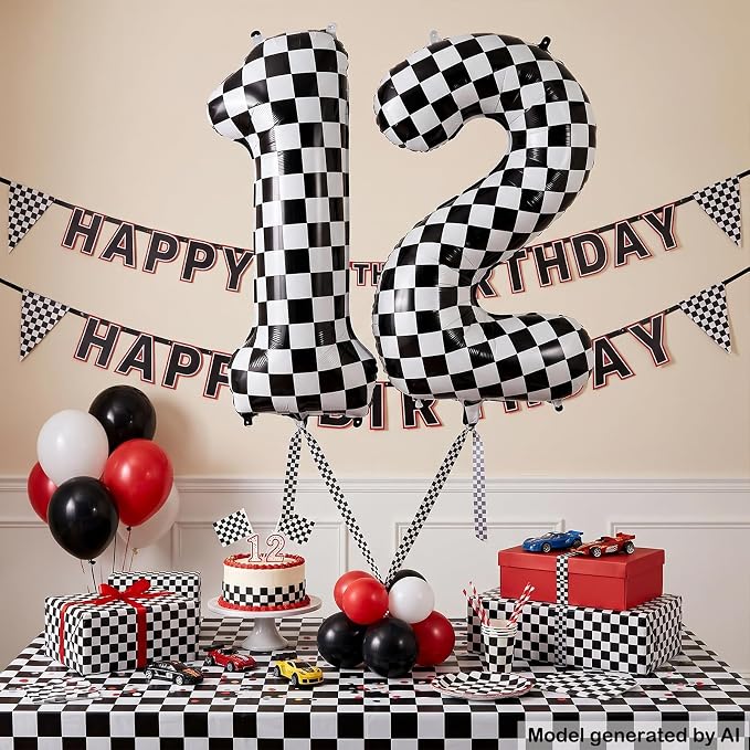 40" Checkered Number 12 Balloon - Image 3