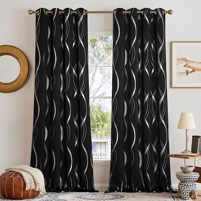 NICETOWN Black Out Floral Curtain Panels 84 inches Long by NICETOWN