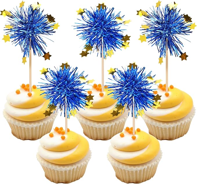 30 PCS Foil Firework Cupcake Toppers Happy Birthday Star Cupcake Picks Sparkle - Image 8