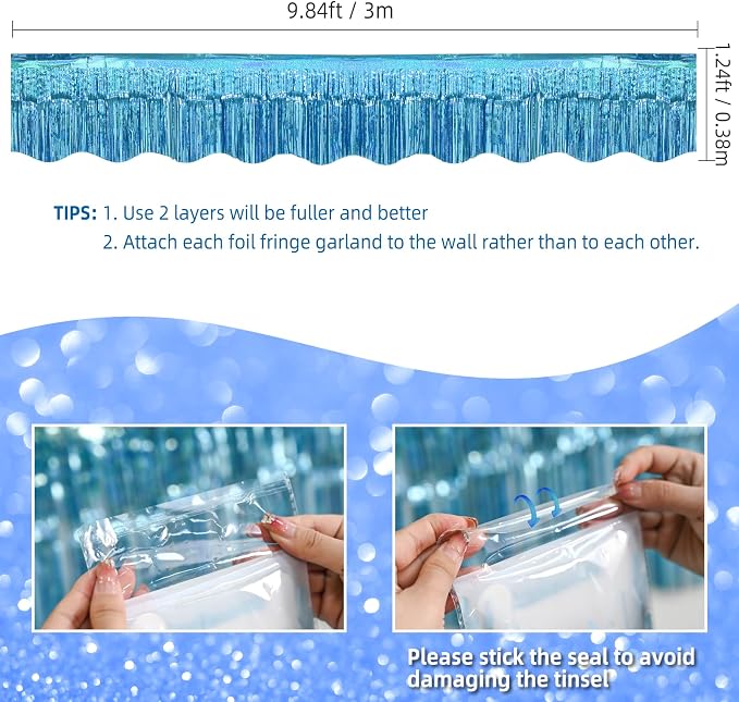 LOLStar Blue Foil Fringe Tinsel Garland, Tinsel Streamers Banner, 6 Pack | 60Ft - Image 4