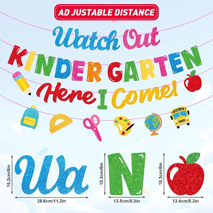 Watch Out Kindergarten Here I Come Banner Decor, First Day of Kindergarten - Image 3