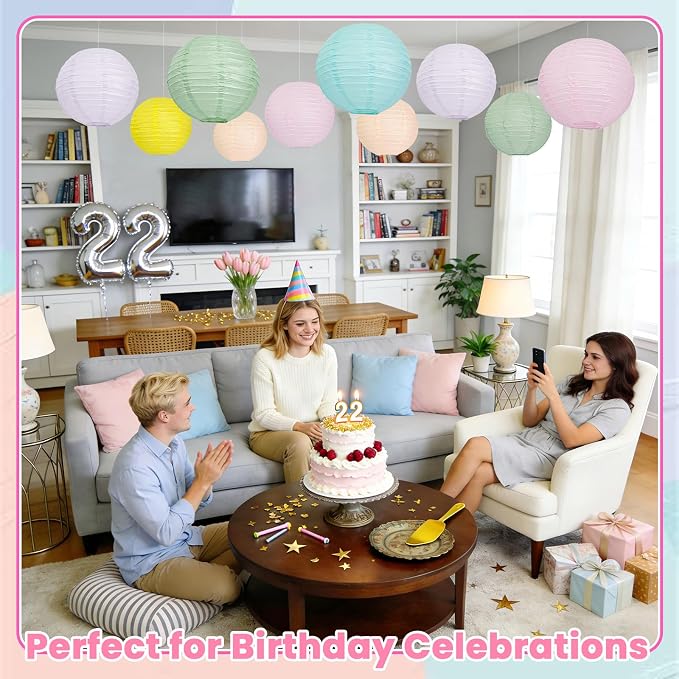Pastel Paper Lanterns for Classroom, 12-Pc 12" Large Round Hanging Decor | - Image 9
