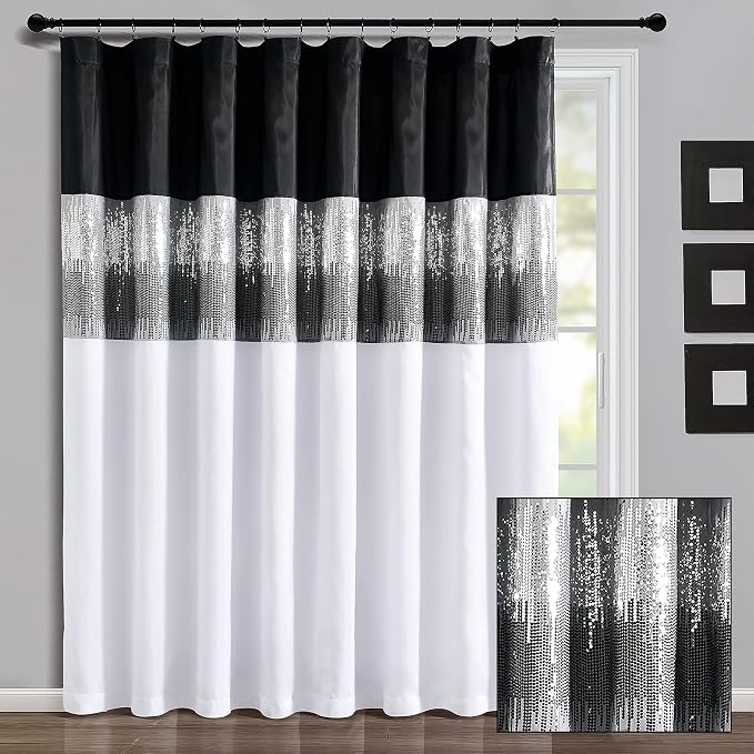 Lush Decor Night Sky Window Curtain Panel, Single 100"W x 84"L Black & White - Image 2
