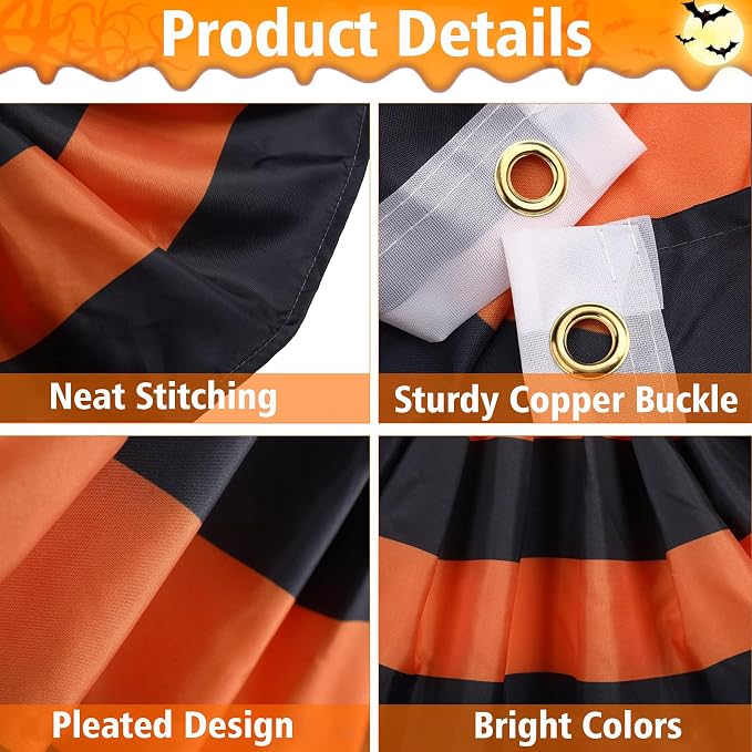 2PCS Halloween Bunting Flag 1.5x3FT Fully Sewn Orange & Black 5 Stripe - Image 5