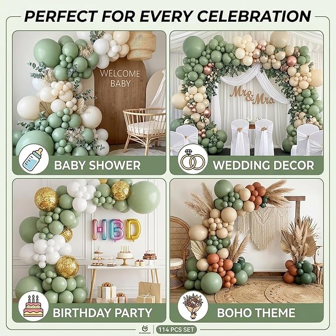 114pcs Sage Green Balloons Different Sizes, 18 12 10 5 inch Olive Balloons | - Image 3