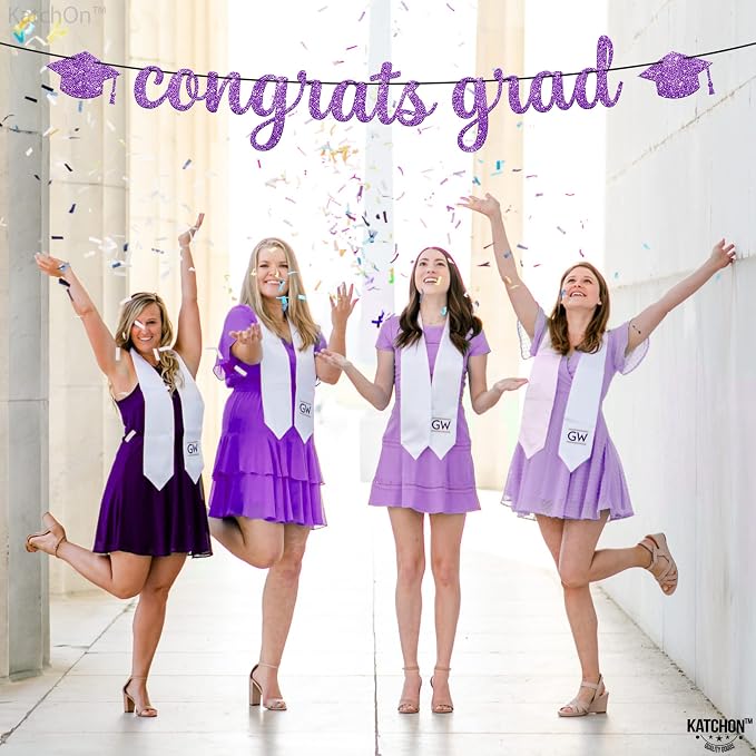 KatchOn Glitter Congrats Grad Banner Purple 10 Feet | No DIY, Graduation Banner - Image 8