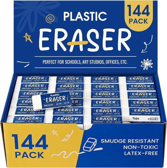 144 Pack White Erasers Bulk, Large Pencil Erasers for School, Classroom, Teacher, Homeschool, and Office Supplies
