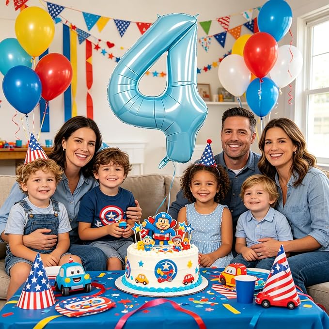 40 Inch Light Blue Number 4 Balloon | 4 Birthday Balloon - Image 5