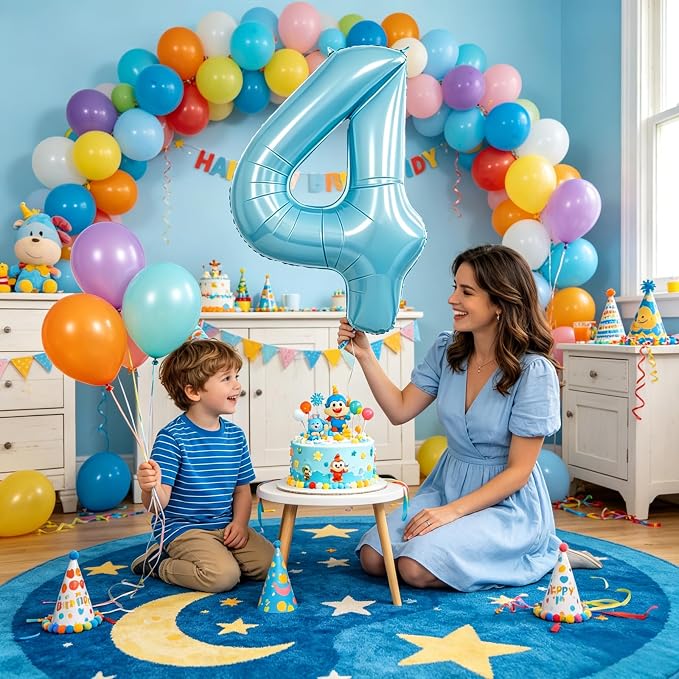 40 Inch Light Blue Number 4 Balloon | 4 Birthday Balloon - Image 4