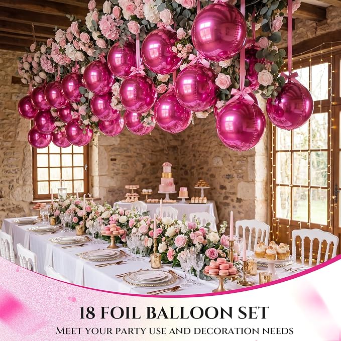 18 Set 22 Inch Hot Pink 4D Giant Round Foil Balloon Bulk Metallic Giant Foil - Image 5