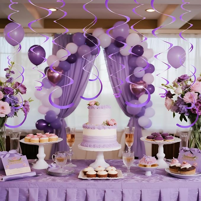 24 PCS Purple Hanging Swirl, Sparkle Ceiling Hanging Decorations, Plastic - Image 8