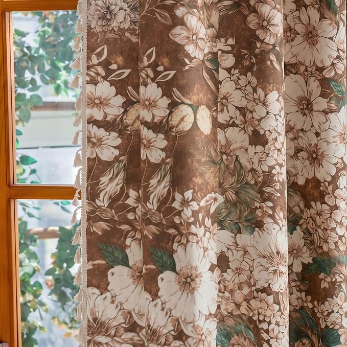 Floral Semi Sheer Rod Pocket Bedroom Curtains 84 Inch Length 2 Panels Set | - Image 6