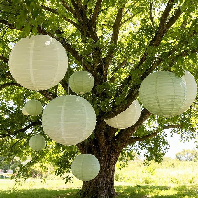 20Pcs Paper Lanterns, Sage Green and Ivory Hanging Lantern - Image 4