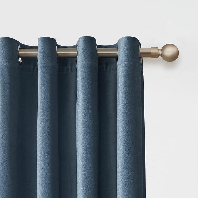 BULBUL Velvet Stone Blue Blackout Curtains 108 inch Length - Image 2