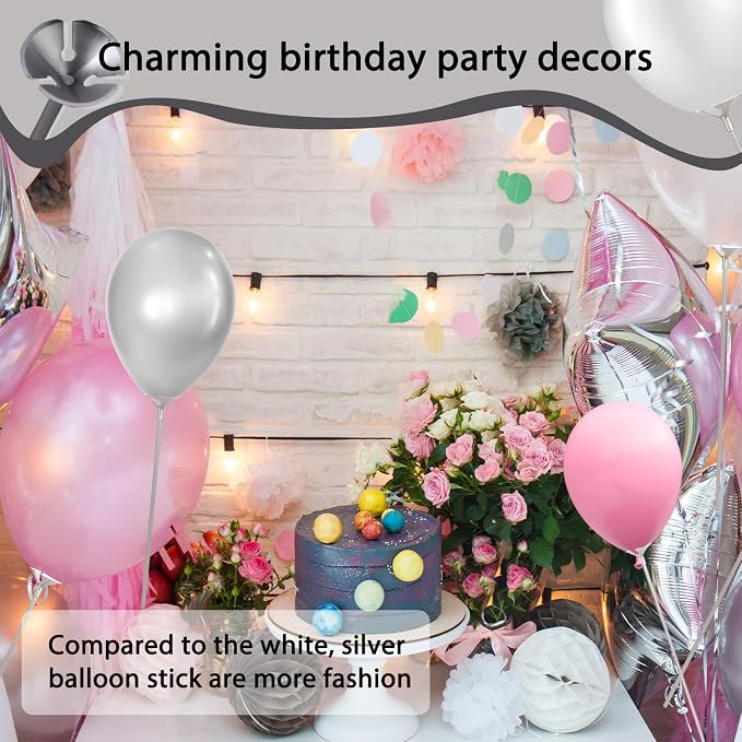 PP OPOUNT 35PCS Silver Balloon Sticks - Image 4