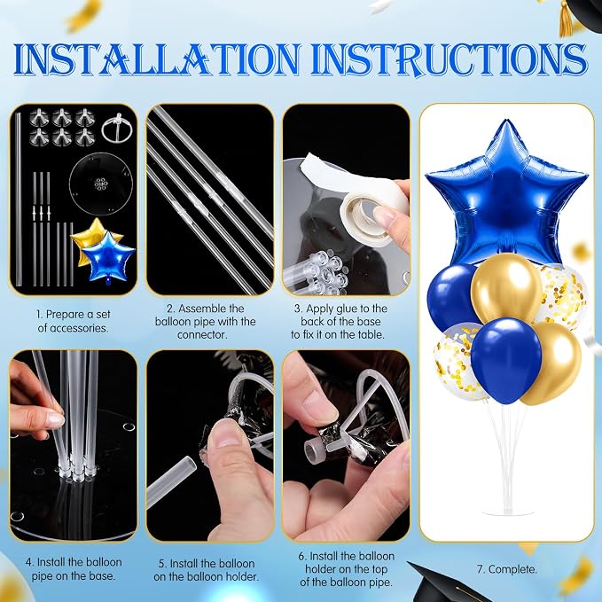 Lunmon 4 Sets Navy Blue Gold Balloons Centerpieces - Image 4