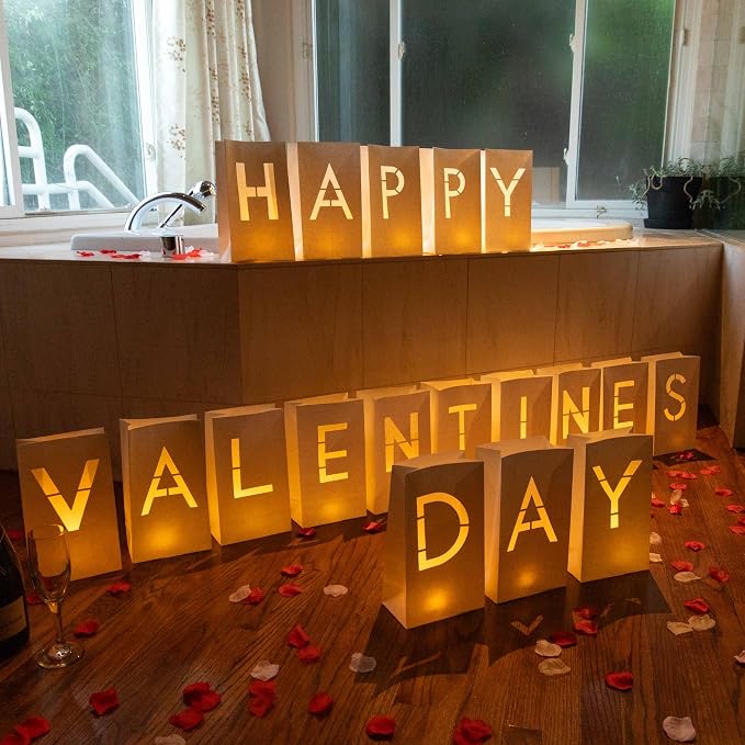 WYMM Happy Valentines Day Light Up Letters, Tea Lights & Rose Petals | luminary by Wymm_SayYes