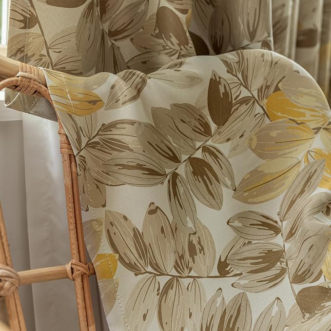 SUOUO Blackout Curtains for Bedroom Patterned Vintage Brown Leaf Room Darkening - Image 8