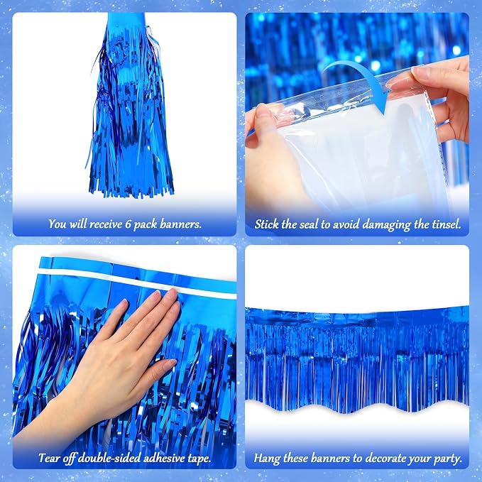 LOLStar Sapphire Blue Foil Fringe Tinsel Garland, Streamers Banner, 6 Pack | - Image 5