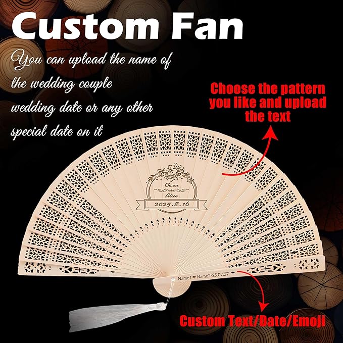 100 PCS Custom Fans Personalized Folding Fans for Line Dancing Wooden Hand Fan Wedding Favors Bulk Fans for Guests Party Event Use (Style04)