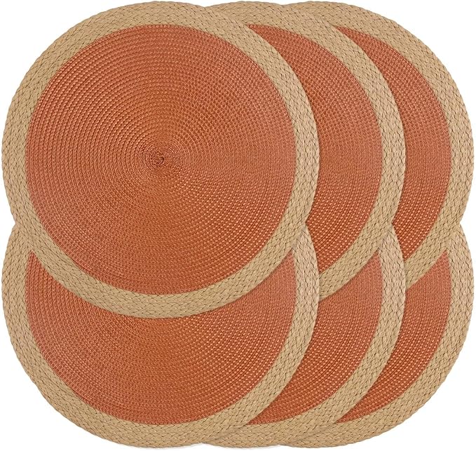 Noctiflorous Braided Round Placemats Set of 6, 15 Inch Woven Table Mats by Noctiflorous