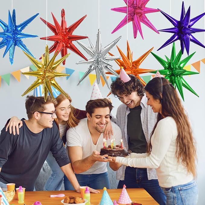 TONIFUL 8 Pcs Explosion Star Balloons Colorful Foil Balloon Party Decor | 22 - Image 4