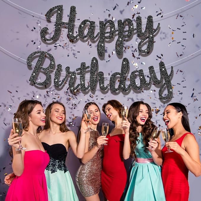 Glitter Happy Birthday Banner Sign Birthday Garland Wall Door Banners Flag - Image 3