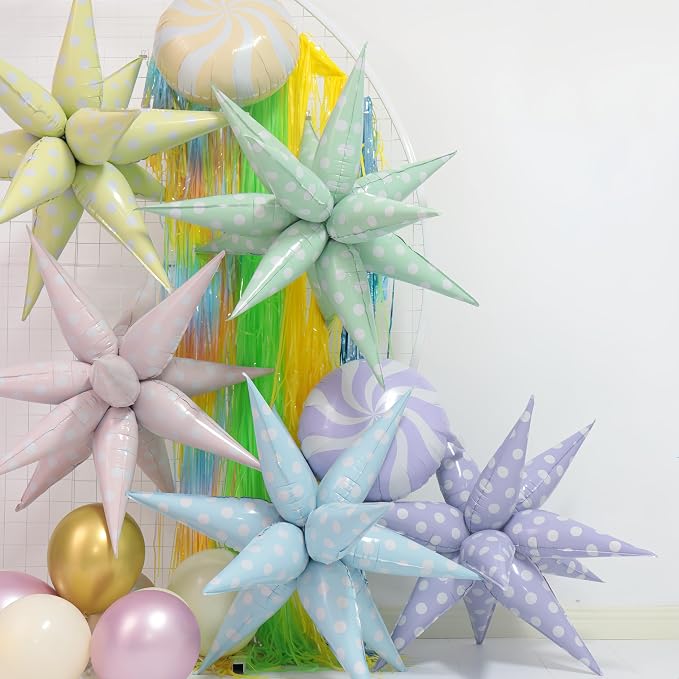 2Pcs Pink Macaron Polka Dot Explosion Pointed Star Foil Balloons/Candy Color - Image 5